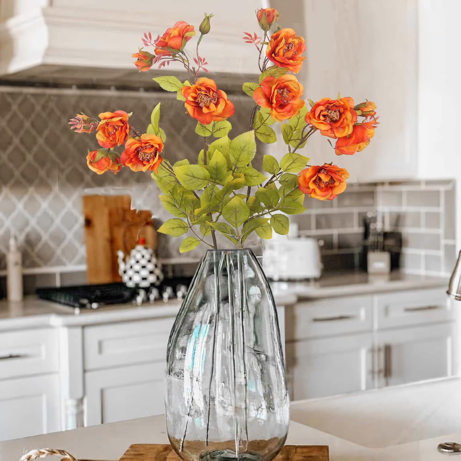 2 Pcs Artificial Fall Rose Flowers with Stems Orange Silk Flowers